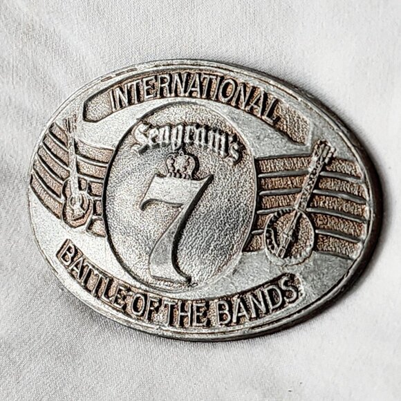 SEAGRAMS 7 WHISKEY 1981 INTERNATIONAL BATTLE OF THE BANDS BELT BUCKLE Vintage OG - Picture 2 of 4